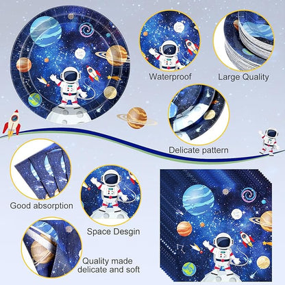 452 Pcs Space Birthday Party Decorations for 50, Solar System Paper Plates Napkins Cups Tablecloth Cutlery Straws Astronaut Tableware Set for Birthday Baby Shower Party Supplies