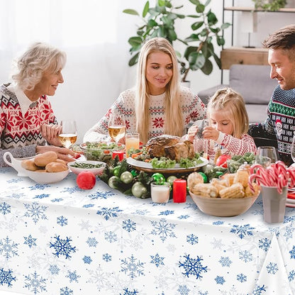8 Pieces Snowflake Christmas Party Tablecloth Decorations,Plastic White Snowflake White Blue Xmas Backdrop Sign Table Cover Banner for Winter Christmas Holiday Party Supplies,54x108 inch（White/Blue）