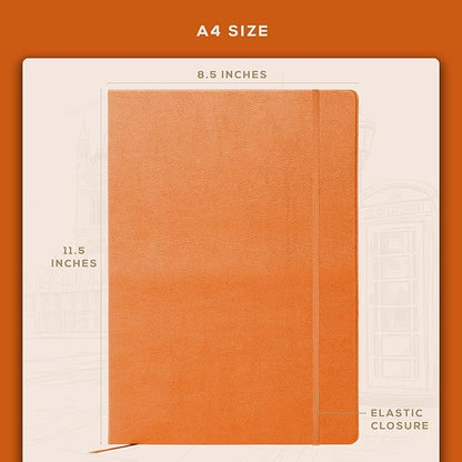 Beechmore Books A4 Sketchbook – 8.5x11 Premium Vegan Leather Bound Large Sketch Book Hardcover with 156 Thick 160gsm Perforated Ivory Pages, Blank Sketch Pad, Gift Boxed, Back Pocket, Ribbon Bookmark