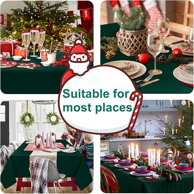 Hiasan Waterproof Tablecloth Rectangle - Washable Fabric Table Cloth for Dining Room Christmas Kitchen Birthday Party and Outdoor Use, Hunter Green, 60 x 140 Inch