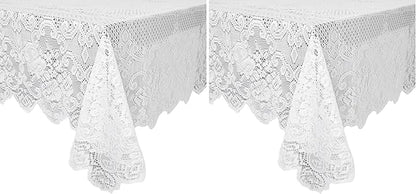 Juvale Lace Tablecloth - 60 x 97-Inch White Rectangular Table Cloth - Vintage Floral Scalloped Edge Elegant Dainty Tea Party Tablecloth & Wedding Reception Decor (Pack of 2)
