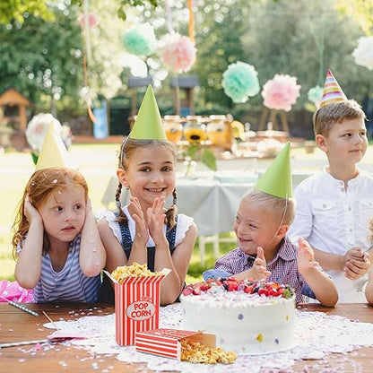 Xinnun 200 Pcs Paper Popcorn Boxes 1 oz Close Top Oil Proof Disposable Popcorn Container 6 x 4 x 2 Inch Stripes Leak Proof Popcorn Boxes for Party Movie Party Theater Night Birthday (Red)