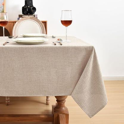 Fitable Linen Textured Beige Tablecloths 2 Pack, Faux Burlap Rectangle Table Clothes for 6 Foot Tables, Rustic Wrinkle-Proof Table Covers for Wedding, Party, Farmhouse, Banquet (54 x 108 Inch)