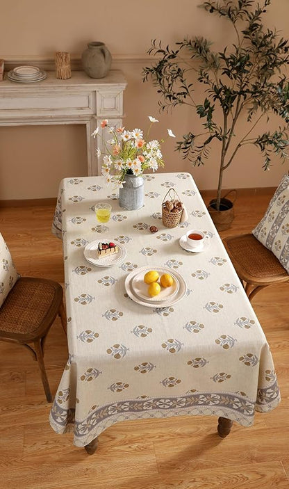 patdrea Designer Beige Tablecloth for Rectangle Table,Elegant Linen Floral Pattern French Table Cloth,Decor Cover Cloth for Kitchen Dining Christmas,Thanksgiving,Party,55"x79"-Istana a