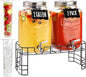 2 Gallon Glass Drink Dispenser for Parties, 2 Pack Beverage Dispenser with Stand, Lemonade Dispenser with 18/8 Stainless Steel Spigot, Leakproof for Sun Tea, Juice, Picnic, BBQ & Bars