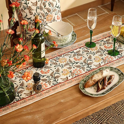 ISAENNE Designer French Elegant Linen Extra Long Table Runner 118 Inches,Farmhouse Lily Pattern Decor Table Runners for Dining Tables,Thanksgiving,Kitchen Tables,Christmas,12"*118"-Aurora A