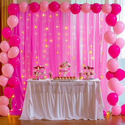10x10ft Hot Pink Tulle Backdrop Curtain for Parites, Sheer Backdrop Curtains for Wedding Baby Shower Birthday Party Photo Shoot Decorations