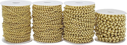 6mm Crafts Faux Pearl Beads Garland Pearl Bead Roll Strand of Pearls to Decorate Floral Centerpieces Wedding Party Favor Christmas Tree(82 Feet Gold)