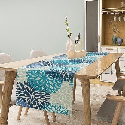 Floral Table Runner,Blue Flowers Print Spring Summer Table Cloth Kitchen Dining Table Home Party Decoration 13x36 Inch