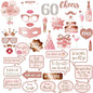60th Birthday Party Photo Booth Props and Signs, Rose Gold 60 Birthday Party Selfie Props Kit with Sticks for Girls Women, Sixty 60th Happy Birthday Party Decorations Supplies Favors