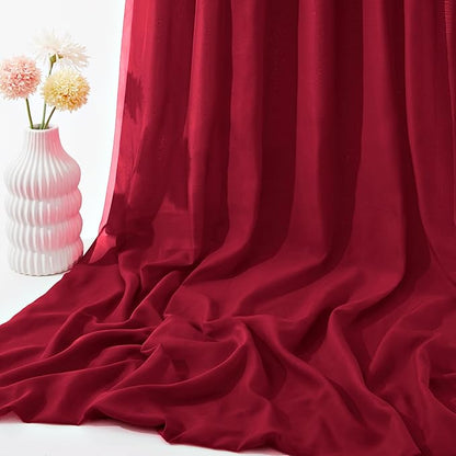 VACVELT Wedding Arch Draping Fabric - Burgundy Chiffon, 2 Panels Sheer Drapes, 30 Inch x 20ft Backdrop Curtain for Outdoor Wedding Ceremony Decor