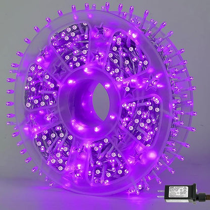 YEGUO 165ft 500 LED Halloween Lights Outdoor Waterproof, Purple String Lights Indoor Plug in, 8 Modes Clear Wire Purple Lights for Halloween Holiday Home Tree Garden Patio Decor