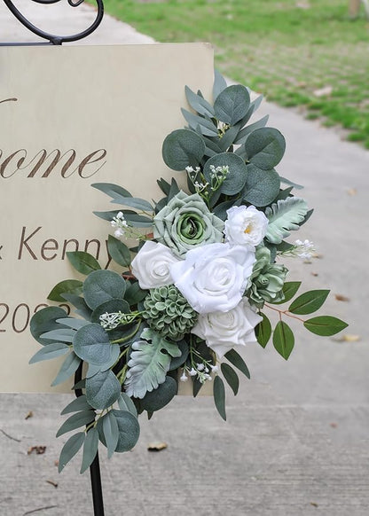 ponatia Wedding Arch Flowers (Pack of 2), Artificial Sage Green Wedding Flowers for Wedding Welcome Signs Decorations and Flower Arch for Wedding Ceremony Reception (Sage Green)