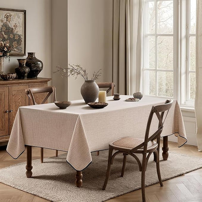 MIULEE Natural-Black Linen Tablecloth 60x104 Inch Rectangle Table Cloth Waterproof,Stain Resistant & Wrinkle Resistant for Dining Party Wedding