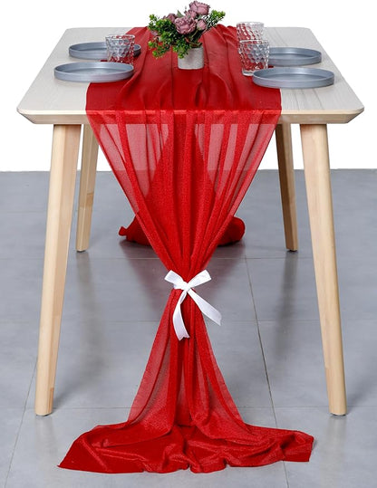 MDS Halloween Chiffon Table Runner - 10 Pack, 29 x 120 Inches, 10ft Each - Sheer Spooky Table Runners for Haunted House Parties, Trick-or-Treat Tables, Witchy Décor, Wedding & Events - Red