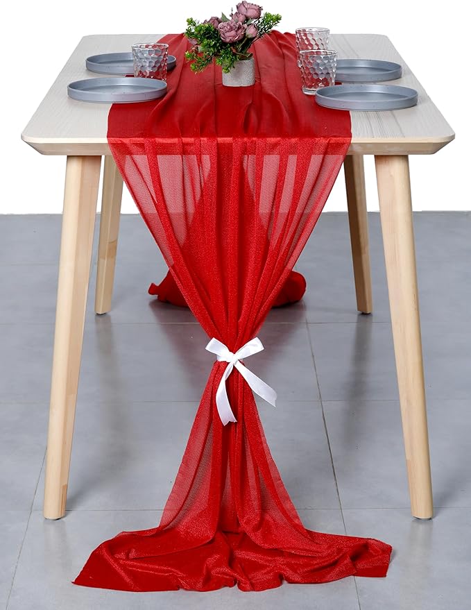 MDS Halloween Chiffon Table Runner - 25 Pack, 29 x 120 Inches, 10ft Each - Sheer Spooky Table Runners for Haunted House Parties, Trick-or-Treat Tables, Witchy Décor, Wedding & Events - Red