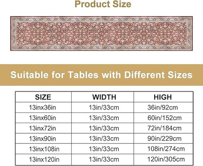 Boho Bohemia Style Table Runner, Vintage Red Blue Retro Flower Rustic Country Style Floral Print Pattern for Home Kitchen Table Decor Dining Coffee Room Garden Party Decor 13x72in