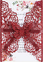 50pcs Burgundy Glitter Wedding Invitation Butterfly Rose Laser Cut Invitation Sleeve with Personalized Invitations Card, White Envelopes, for Wedding Bridal Shower Engagement (Default Blank Card)