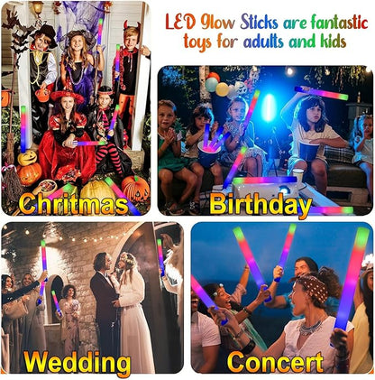 LifBetter Light Up Glow Sticks Bulk, LED Foam Sticks 112 pcs Glow in The Dark with 3 Modes Flashing Led Foam Multicolor Batons Light up Party Favors for Birthdays, Weddings, Concerts, Festivals