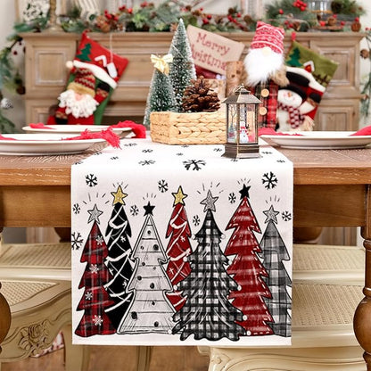 GEEORY Christmas Table Runner 13x72 Inch, Xmas Tees Snowflakes Holiday Decorative Farmhouse Table Decoration for Kitchen Dinning, Indoor Outdoor Dinner Party Decor ((Red & Black) GT165-72