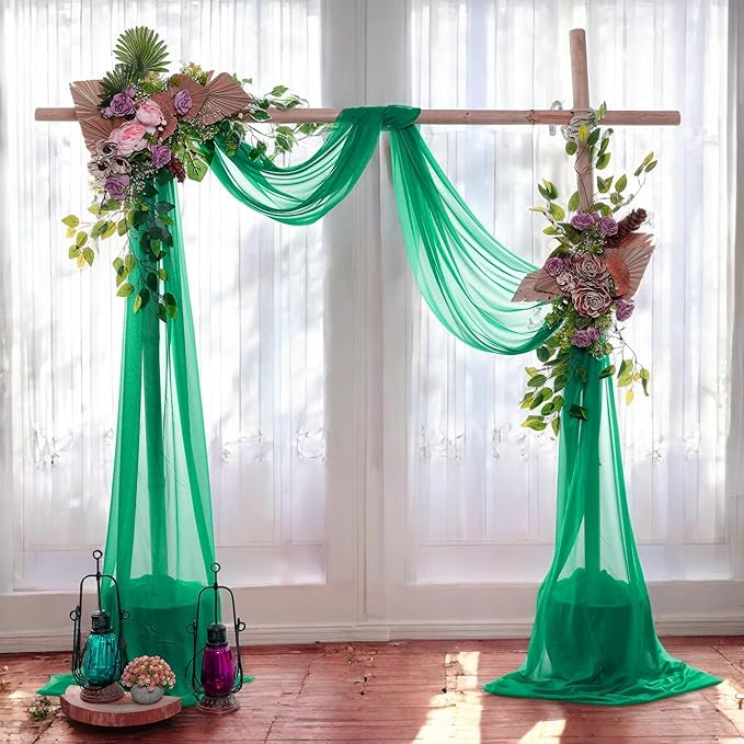 MDS Halloween Chiffon Draping Fabric - 2 Panel, 30" Wide x 30ft Long - Sheer Spooky Arbor & Canopy Drapery for Haunted House Backdrops, Party Ceilings, DIY Costumes & Themed Events - Emerald Green