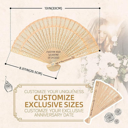 30pcs Personalized Wedding Fans for Guests - Custom Wooden Hand Fans with Names/Dates - Bulk Wedding Favors for Bridal Shower, Baby Shower & Parties (Wood, 30pcs)