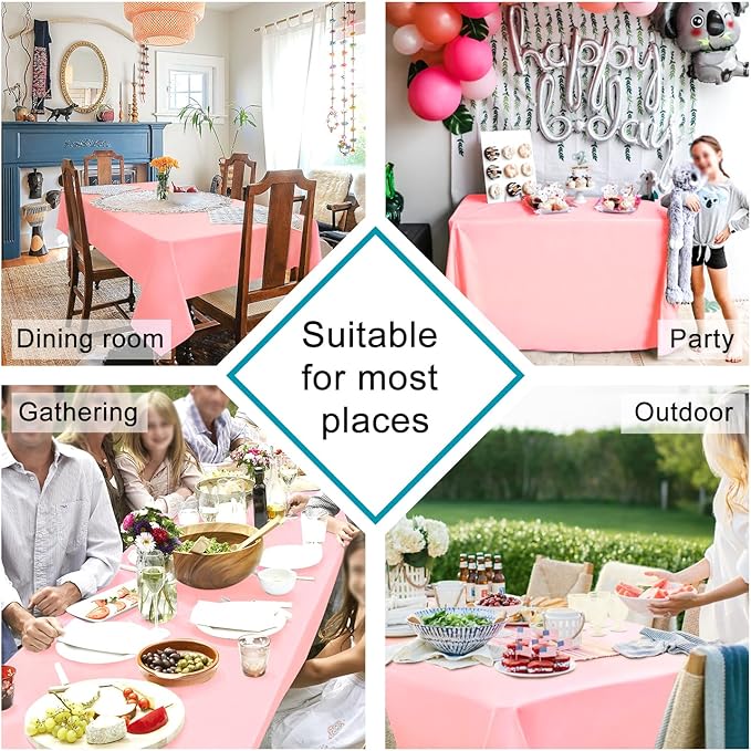 Hiasan Waterproof Tablecloth Rectangle - Washable Fabric Table Cloth for Dining Room Kitchen Birthday Party and Outdoor Use, Rose Pink, 70 x 90 Inch
