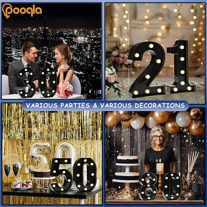 Pooqla Decorative Led Light Up Number Letters, Black Plastic Marquee Number Lights Sign for 18th Birthday Party Wedding Decor Battery Operated Black Decoration 18
