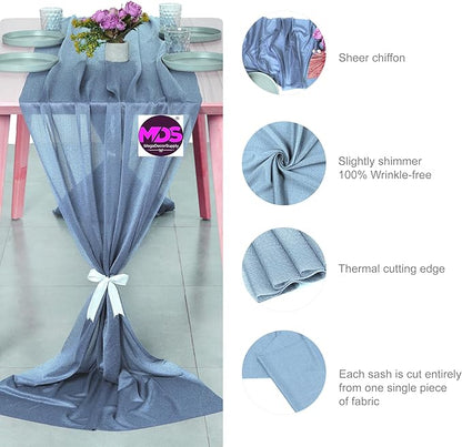 MDS 2 Pack 14ft Chiffon Table Runner 29 x 170 Inches Sheer Wedding Runner Romantic Rustic Table Runner for Wedding Decorations, Birthday Parties, Bridal Shower Party Arch Decor - Dusty Blue
