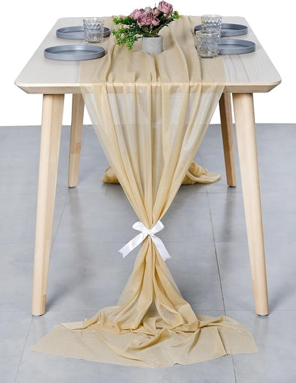 MDS Halloween Chiffon Table Runner - 20 Pack, 29 x 170 Inches, 14ft Each - Sheer Spooky Table Runners for Haunted House Parties, Trick-or-Treat Tables, Witchy Décor, Wedding & Events - Champagne Gold