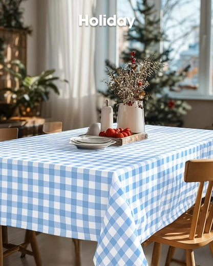 Pureegg Plastic Table Cloth Disposable 10 Pack, 54 x 108 Inch Table Cloths, Party, Picnic, Decorative Gingham Tablecloths, Rectangle, Blue and White Checkered Cover, Leakproof & Sturdy, Blue Plaid