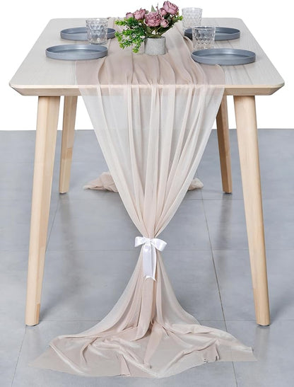 MDS 15 Pack 10ft Chiffon Table Runner 29 x 120 Inches Sheer Wedding Runner Romantic Rustic Table Runner for Wedding Decorations, Birthday Parties, Bridal Shower Party Arch Decor - Nude