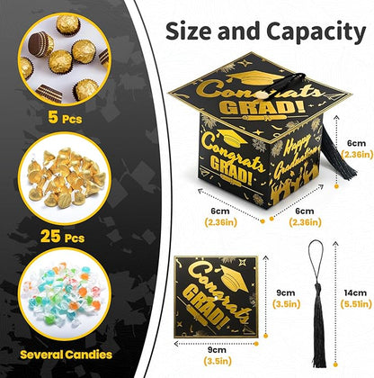 COTOPHER 36 Pack Mini Graduation Cap Gift Boxes, Class of 2025 Graduation Candy Boxes with Tassel, Small Treat Chocolate Box Centerpieces for Tables Party Decorations Graduate Favors Supplies