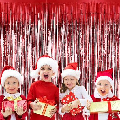 BTSD-home Red Foil Fringe Curtain, Metallic Photo Booth Backdrop Tinsel Door Curtains for Wedding Birthday Bridal Shower Baby Shower Bachelorette Christmas Party Decorations(4 Pack, 8ft x 3ft)