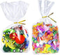 PigPotParty 6"x 9", 100Pcs Bottom Gusset Bags, Clear Plastic Cellophane Treat Goodie Bags with Ties for Party Favor, Candy, Cookie, Popcorn, Small Gift Wrapping (No Side Gusset)