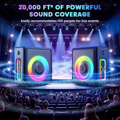 Karaoke Machine with 3 Wireless Mics | Bluetooth 5.3 Speaker with Echo Adjustment & Auto Pitch Correction | PA System with RGB Lights, Supports TV/TF Card/USB/AUX/Live/REC for Home Parties