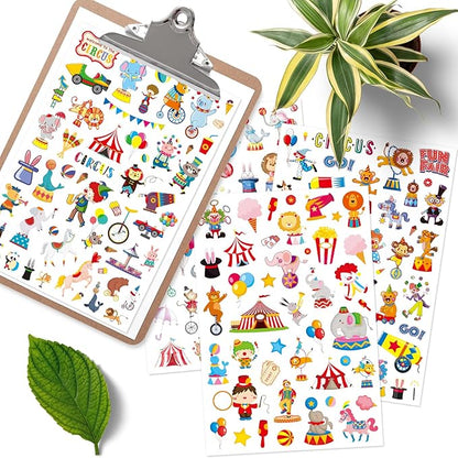 Cute Carnival Circus Stickers 820 Count Party Goodie Gifts Bags Decor Red White Elephant Clown Adhesive Stickers for Kids Girls Boys Birthday Invitations Art Craft Decor School Game Class Rewards