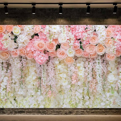 8x6ft Pink Rose Flower Wedding Photography Backdrop Spring Floral Photography Backdrop Valentine's Day Mother's Day Girl Birthday Baby Shower Wedding Bridal Party Banner Photo Booth Props Background