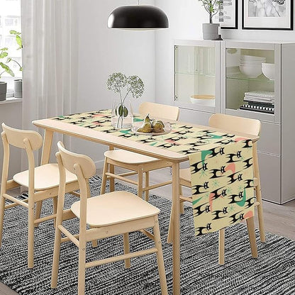Mid Century Table Runner,Cat Geometric Stripe Colorful Abstract Pattern Print Tablecloth Burlap for Hotel Indoors Outdoor Dining Room Kitchen Holiday Party, 13x80in