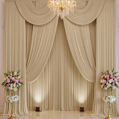 20×14 ft Wrinkle Free Beige Backdrop Curtain for Weddings Parties, 4 Panels 14ft Silky Polyester Wedding Drapes Backdrop Photo Back Drop Cloth for Birthday Baby Shower Photography Backgrounds