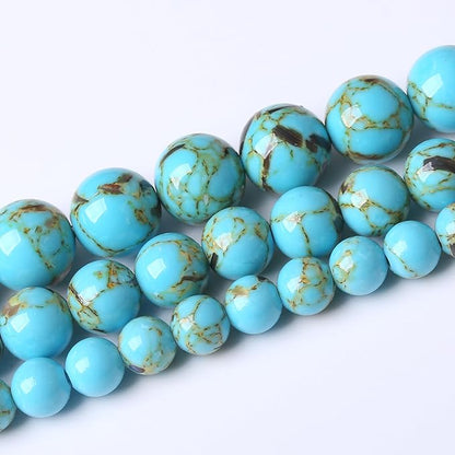 Blue Shell Turquoise Stone Beads Gemstone Round Crystal Energy Jade Beads Stone Beads for Jewelry Making DIY Bracelet Necklace Jewelry Making 1 Strand 15.5inch 4MM