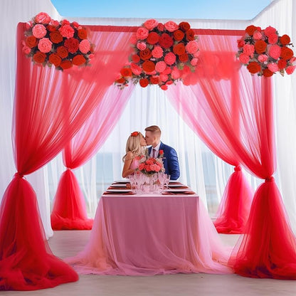 20x10 Red Tulle Backdrop Curtains for Parties, Sheer Backdrop Curtain Wedding Photo Background Drapes for Baby Shower Photography Birthday Party