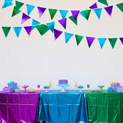 Blue Green Purple Party Decorations Metallic Fabric Triangle Pennant Banner Flag Bunting for Men Boys Video Game Theme Birthday Graduations Retirement Wedding Bachelor Baby Shower Party Supplies