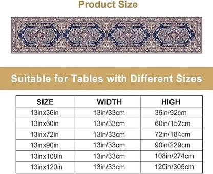Boho Floral Vintage Table Runner, Blue Purple Retro Flower Rustic Country Farmhouse Pattern for Home Kitchen Table Decor Dining Coffee Room Party Decor 13x60in