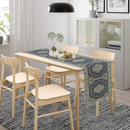 Boho Bohemia Style Blue Teal Table Runner, Country Rustic Farmhouse Magical Abstract Print Pattern for Home Kitchen Table Decor Dining Coffee Room Garden Party Decor 13x90in