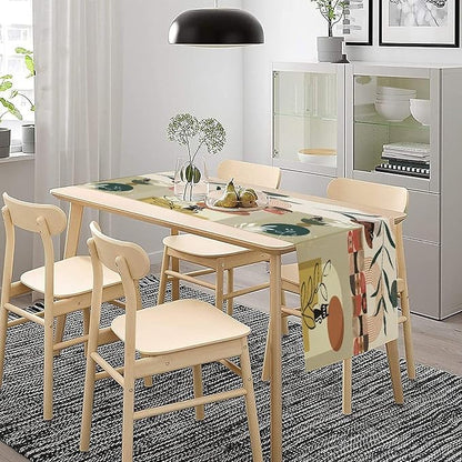 Mid Century Table Runner,Abstract Boho Plant Leaf Botanical Cat Modern Geometric Pattern Print Burlap for Hotel Indoors Outdoor Dining Room Kitchen Home Decor, 13x60in