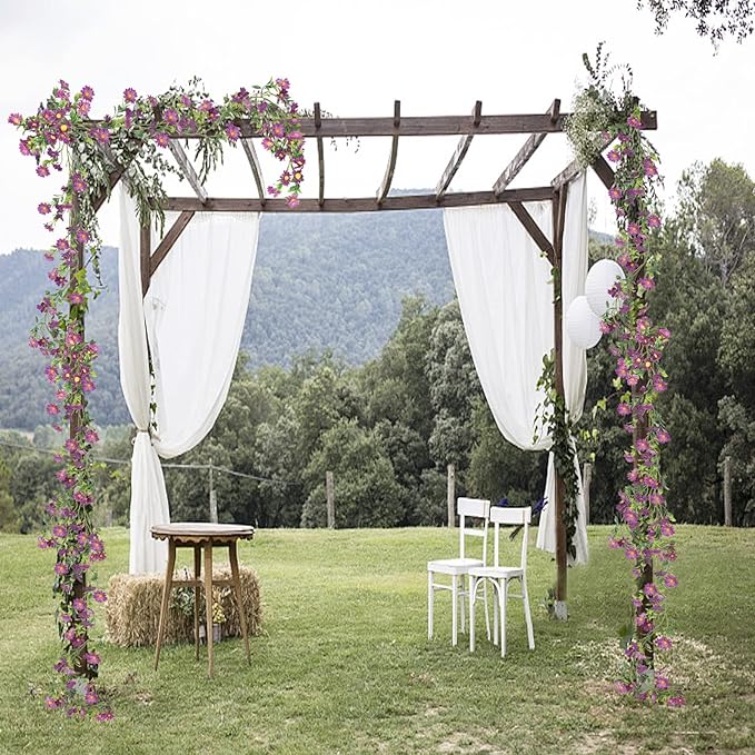 2 Pack Artificial Purple Flower Garland Silk Daisy 13FT Fake Vines Purple Birthday Party Decorations Wisteria Hanging Flowers Garland for Backdrop Arch Wall Home Wedding Indoor Cemetery Decor
