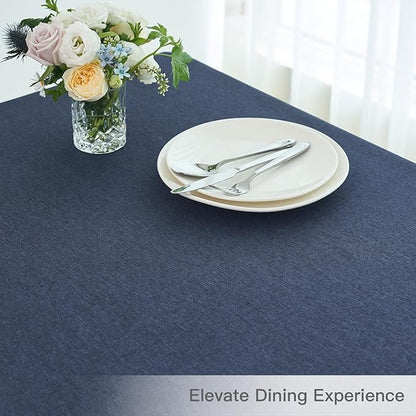 maxmill Linen Textured Rectangular Tablecloth Water Resistant Wrinkle Free Spill-Proof Stain Proof Dining Room Table Cloth Decoration Banquet Party Wedding Holiday Dinner, 52 x 84 Inch, Navy Blue