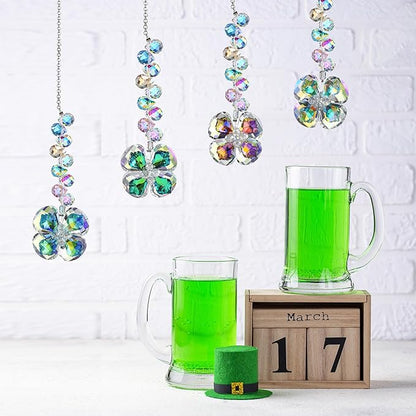 HDCRYSTALGIFTS 4pcs Four Leaf Clover Sun Catchers with Crystals Rainbow Prisms Window Suncatcher Hanging Indoor Decorations, St Patricks Day Accessories Spiritual Gifts for Women, Mom, Family, Friends
