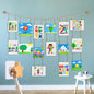 KOLLIEE Kids Artwork Display Art Wall Decor 4.93ft Boho Wooden Beaded Garland Collage Holder with Hanging Rings Wooden Stars Hook 40 Wood Clips for Kids Artwork Photo Room Bedroom Decor